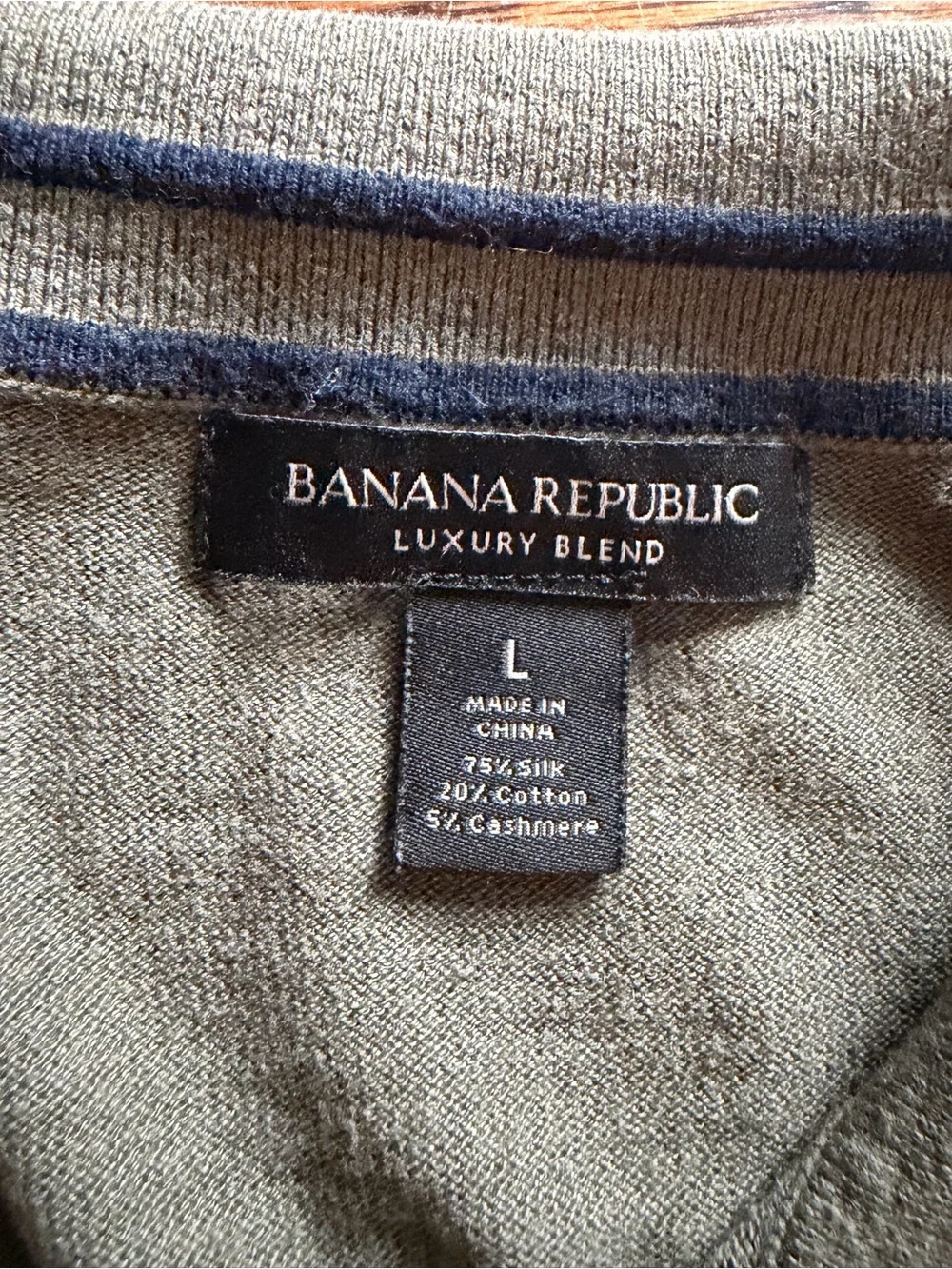 Banana Republic Olive Green Sweater with Navy Trim